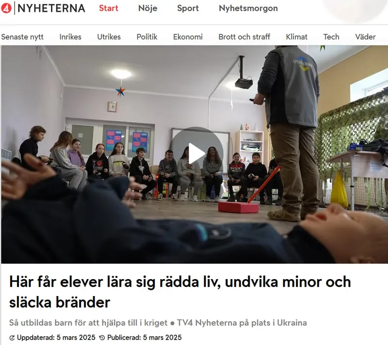 TV4 story on schoolchildren near the front learning survival skills